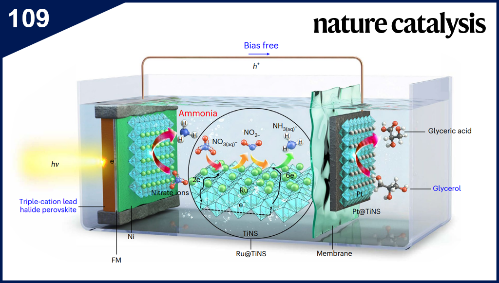 Bias-free solar NH3 production by perovskite-based photocathode coupled to valorization of glycerol